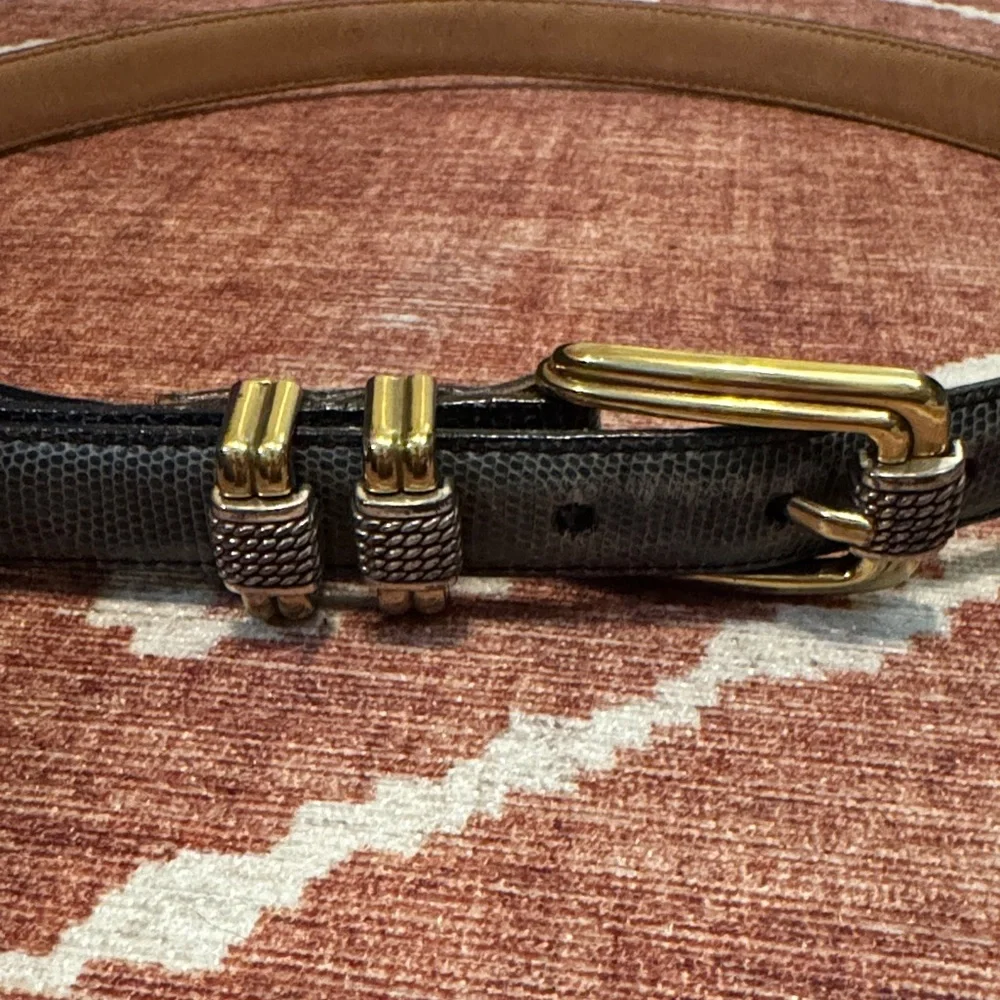 Vintage Brighton Classics Lizard Embossed Leather Belt Mixed Metal USA